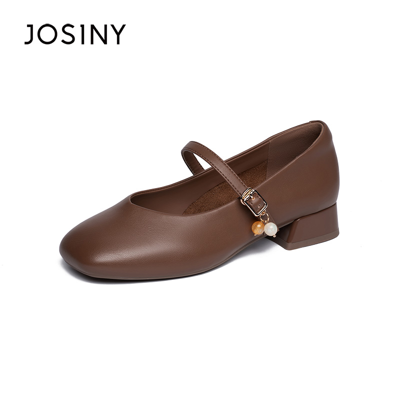 卓诗尼春季软皮粗跟玛丽珍鞋