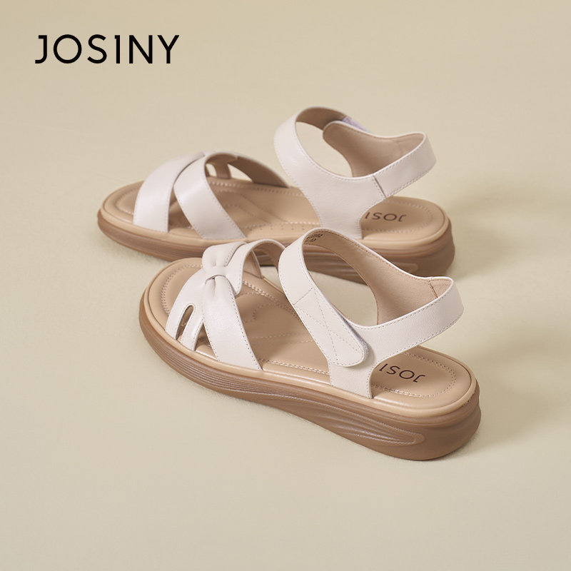 卓诗尼2026年夏季新款平底凉鞋女夏软底不累脚魔术贴百搭舒适鞋