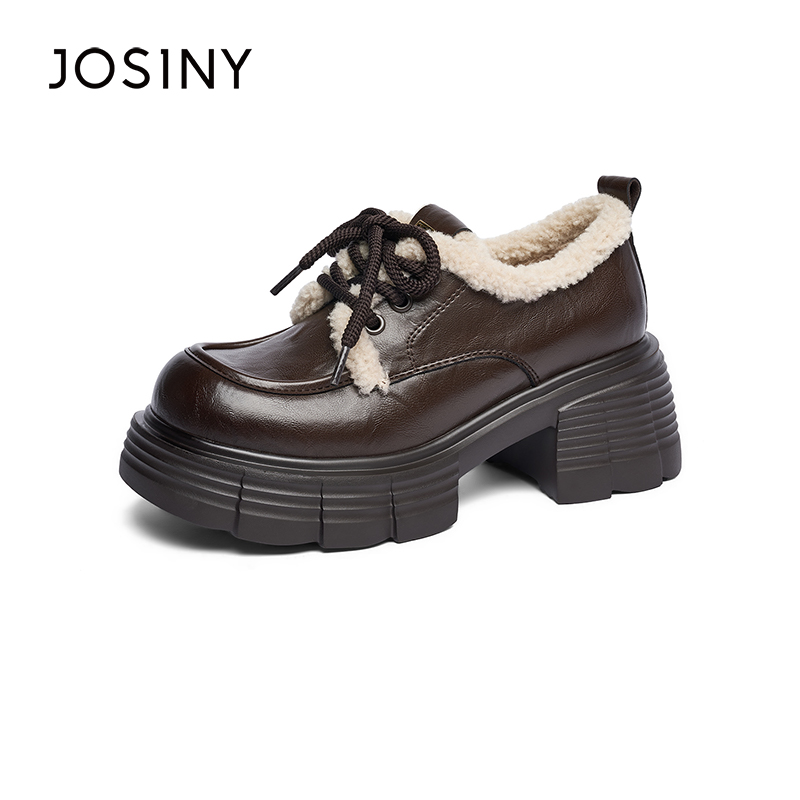 卓诗尼2025冬季新款时尚百搭休闲加绒女款乐福鞋女靴子