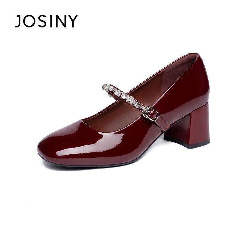 卓诗尼2026年春季新款玛丽珍鞋女粗跟水钻一字扣带法式复古风单鞋