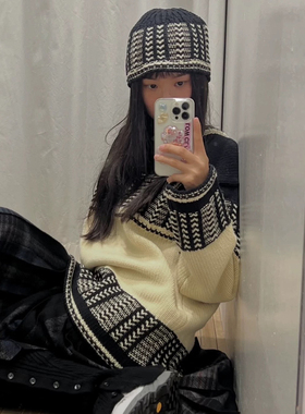 诺诺小众风提花宽松百搭套头保暖毛衣（含47羊毛）SG-Z-838