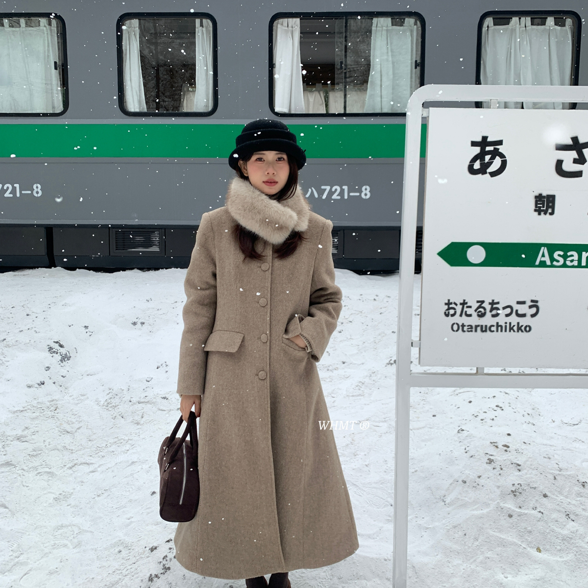 诺诺家沙漏羊毛呢长款大衣保暖羽绒服外套(配可拆卸毛领)Q2081