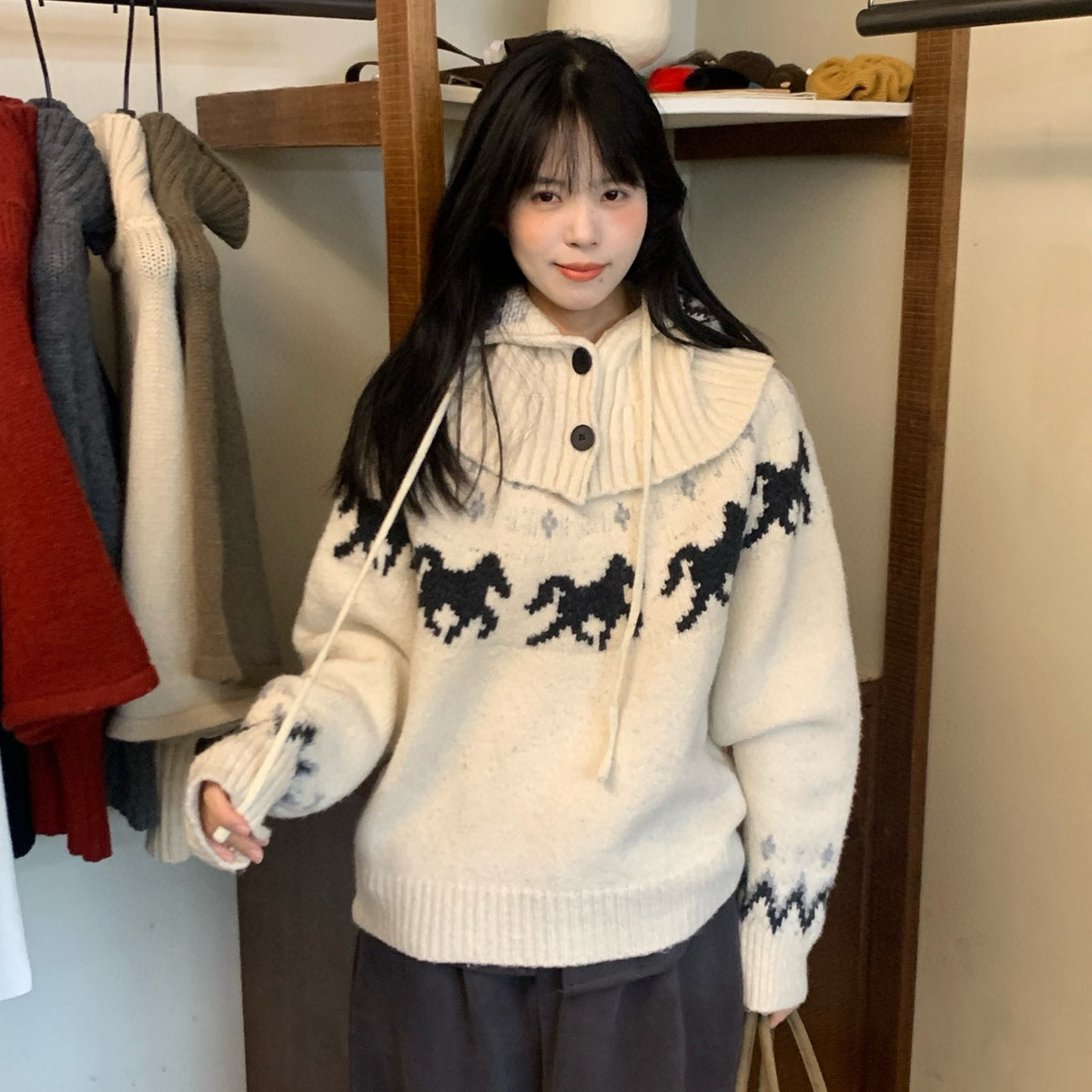 诺诺小众设计强推冬日韩系氛围感软糯提花毛衣(配帽子)20867