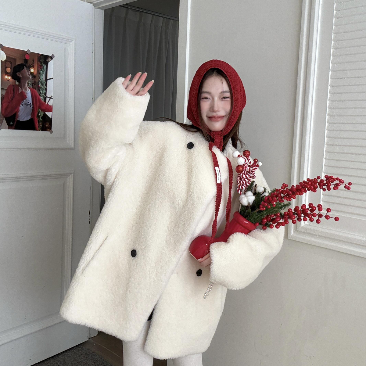 诺诺冬上新韩系简约宽松双排扣羊毛外套（含100羊毛）QY-668