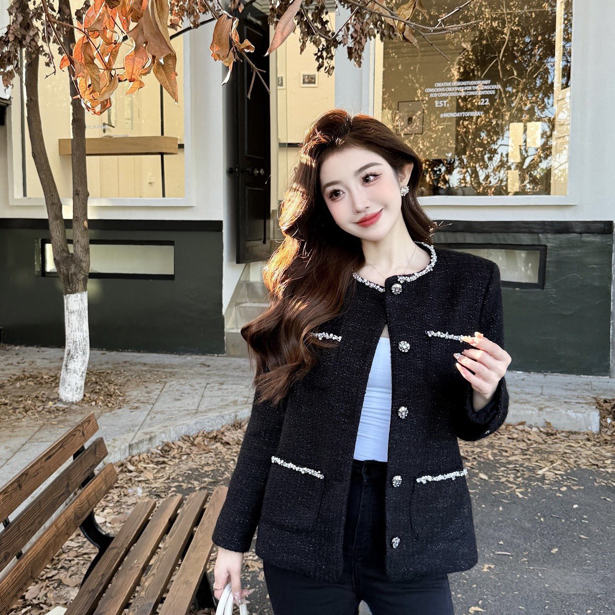 诺诺冬上新镶钻边粗花呢外套羽绒服(羽绒内胆)X5120-1