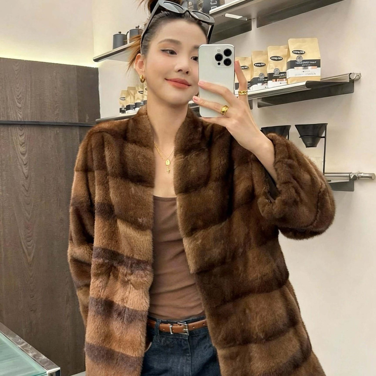 诺诺小众冬上新真毛横排雷克斯獭兔毛美拉德风保暖皮草外套5337