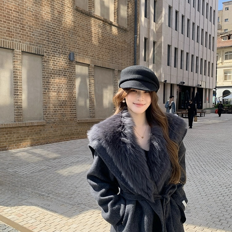 诺诺舒适休闲显瘦羊毛外套(配可拆真狐狸毛领)（含100澳毛）3079