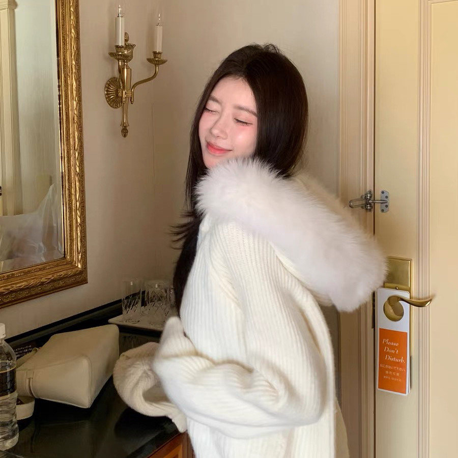 诺诺家衣外套短款小个子针织开衫(配可拆卸狐狸毛领)S-DZ1399,女装/女士精品,毛针织衫,淘宝优惠券,粉丝福利购,淘宝优惠卷