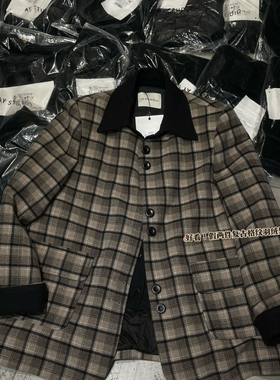 诺诺闲格纹拼接假两件内胆西装加厚保暖羽绒服外套LW88353