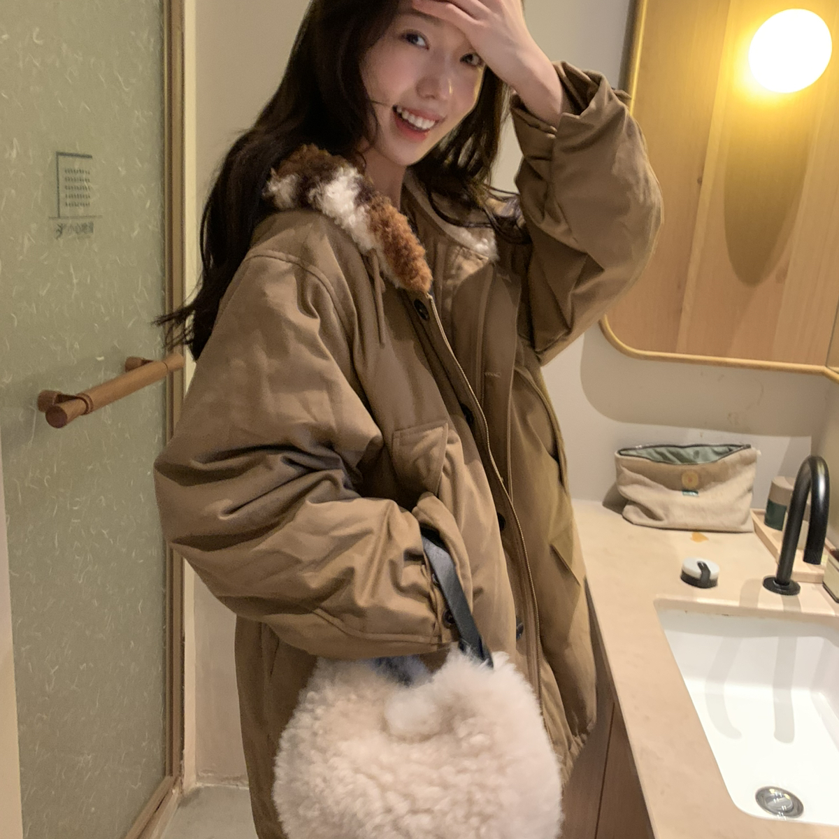 诺诺毛毛帽定制中长款羽绒保暖羽绒服外套含90白鸭绒）5