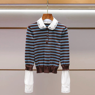 诺诺家上新温婉可人千金风复古娃娃领蕾丝边针织衫针织衫Q13-58