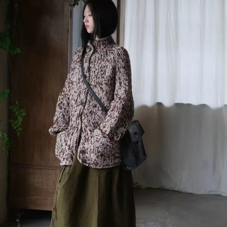 诺诺加厚外套保暖简约针织开衫含100羊毛）B683