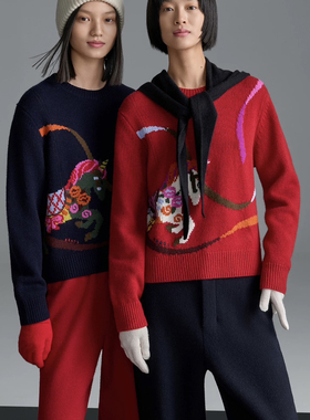 诺诺新氛围感新年限定款生肖小马提花圆领加厚保暖羊绒衫R90920