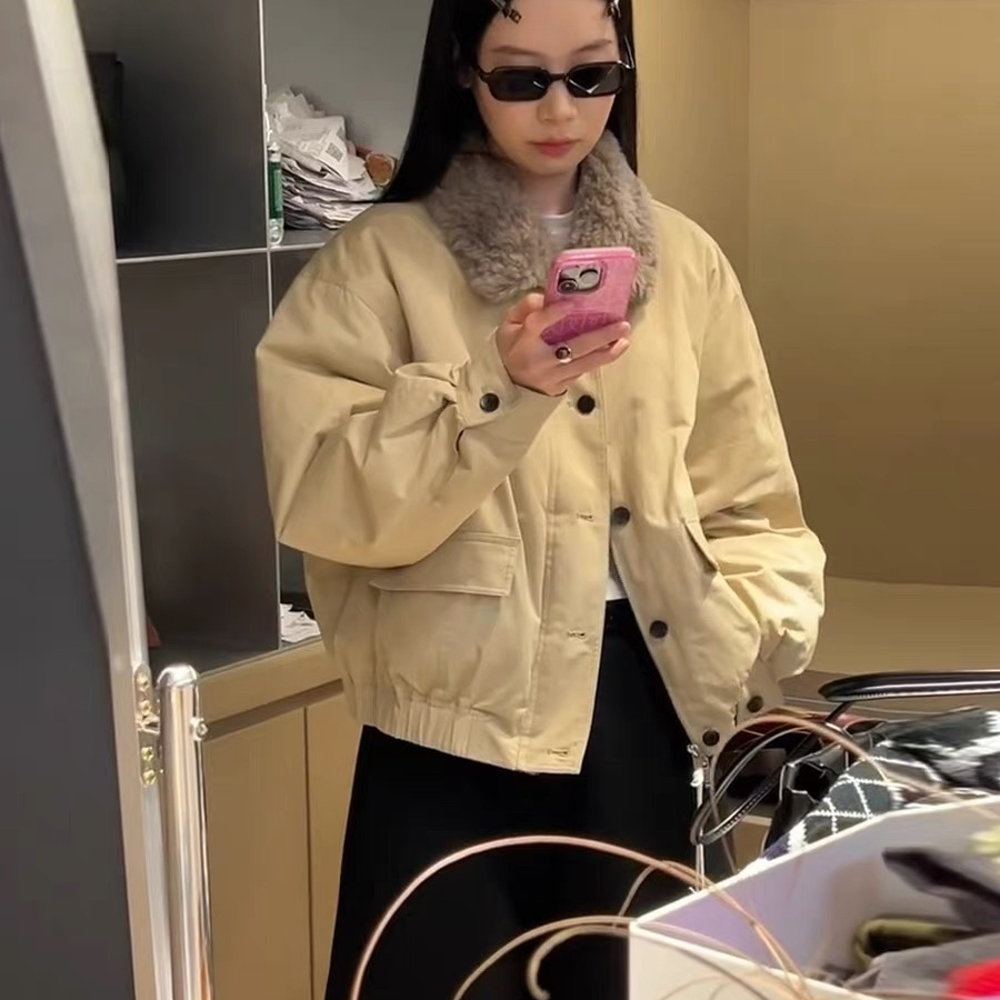 诺诺小众设计主最爱撞色毛毛领夹克机车出街保暖羽绒服251622