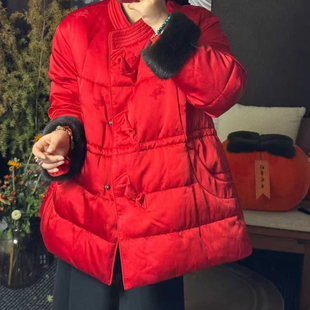 诺诺家腰立领提花真水貂毛袖 口小个中长保暖羽绒服外套AXE074367