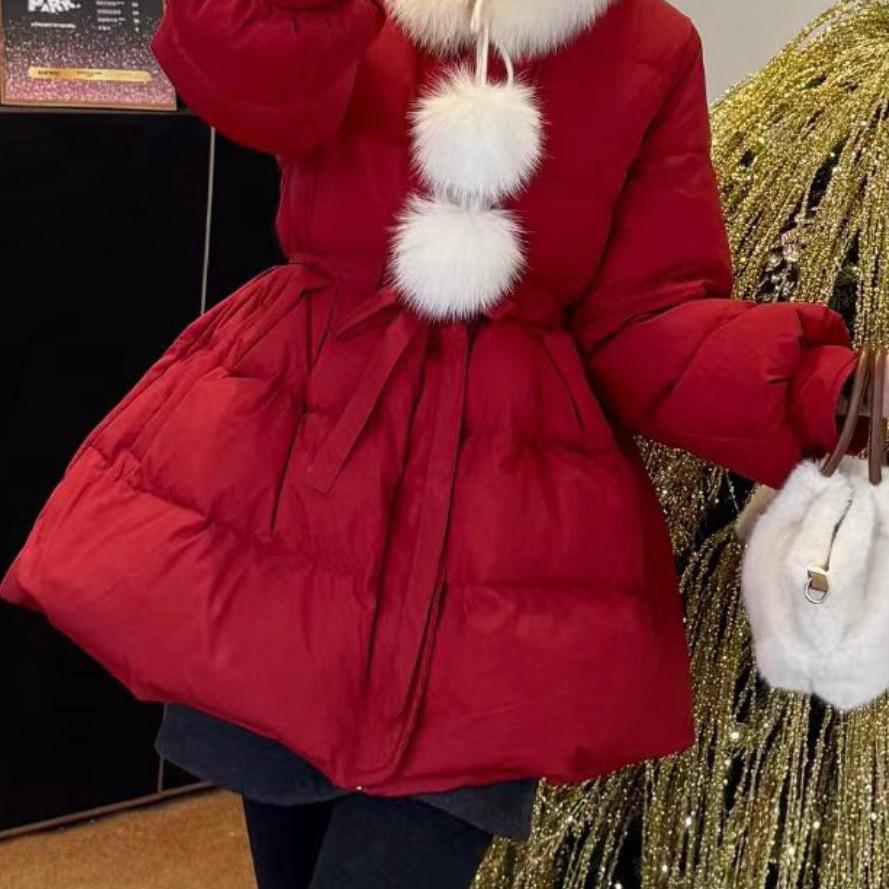 诺诺季新款白鸭绒保暖羽绒服外套(配真狐狸毛领可拆卸,腰带)L诺9