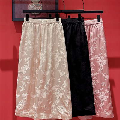 诺诺26年夏上新轻奢优雅提花松紧腰人丝舒适休闲裤w633