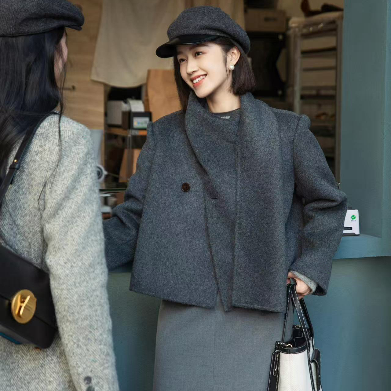 诺诺羊毛大衣女短款羊毛呢子外套羊毛外套含100澳毛2509201