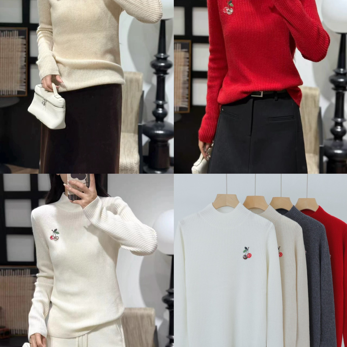 诺诺质百搭简约半高领樱桃刺绣钉珠保暖羊绒衫（含100羊绒）R9086,自行车/骑行装备/零配件,自行车整车大保养工时,淘宝优惠券,粉丝福利购,淘宝优惠卷