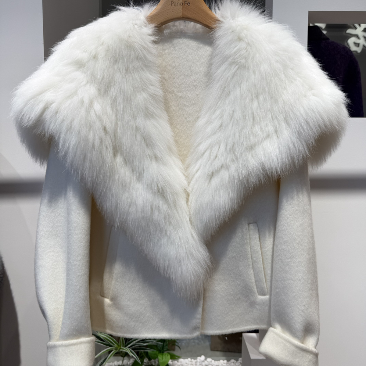 诺诺狐狸毛毛领含100羊毛千金风小个子穿搭显瘦PNF121