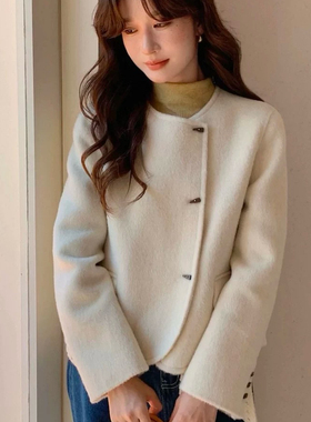 诺诺精致小短款三角扣羊毛呢大衣外套羊毛外套（含100羊毛）68815