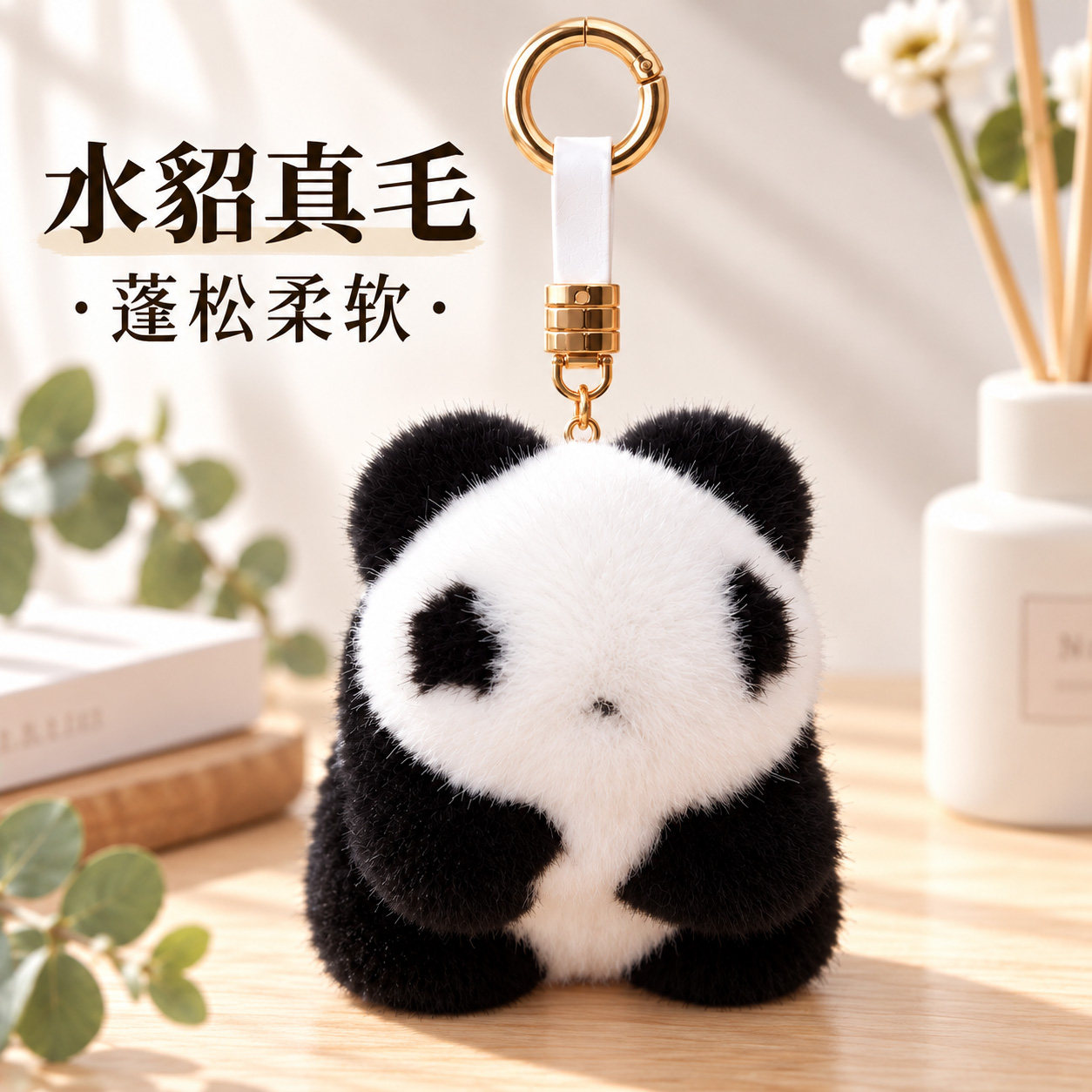 水貂毛可爱熊猫公仔包挂件毛绒公仔挂饰创意钥匙扣精致送礼小配饰