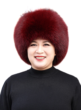 狐狸毛帽子女冬季真皮蒙古帽民族风保暖护耳帽东北皮草帽子女冬天