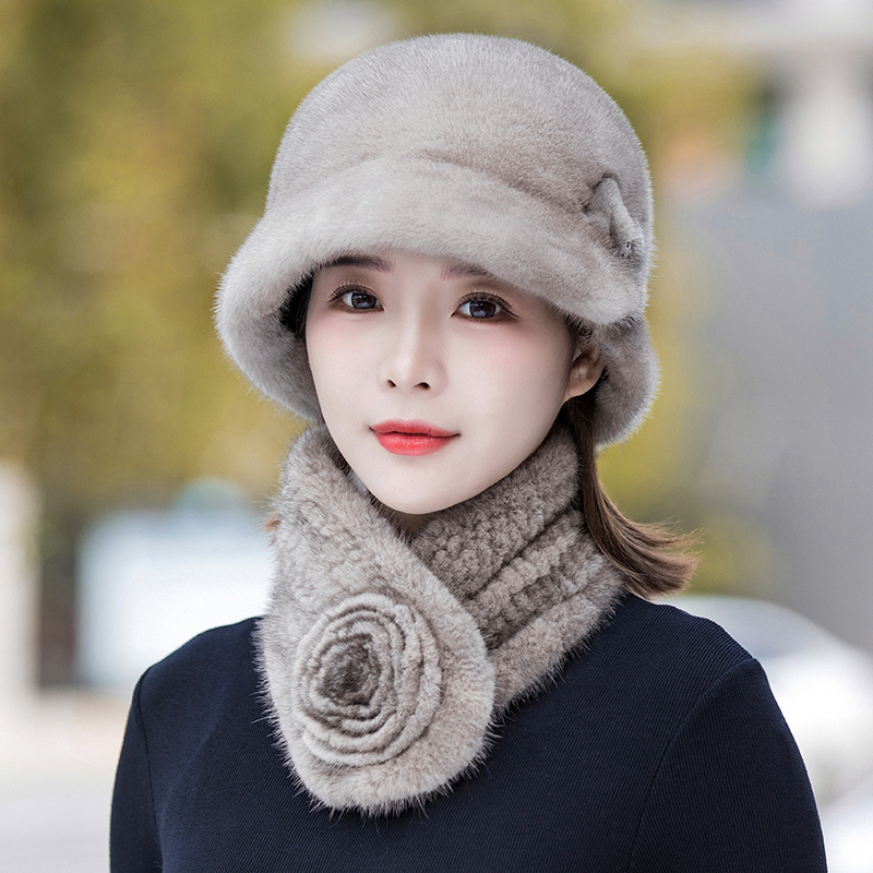 水貂皮帽子女士冬季中老年整貂毛护耳冬天时尚貂绒保暖妈妈皮草帽
