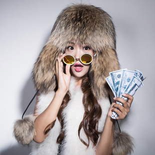 狐狸毛真皮水貂皮帽子貉子毛雷锋帽护耳帽皮草帽子女款秋冬新款