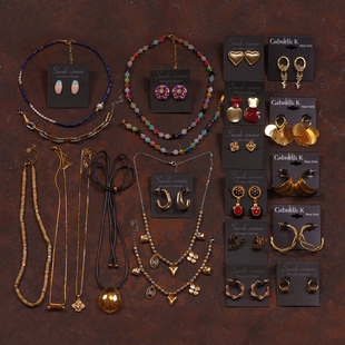 J9天然淡水珍珠石头彩撞色叠戴时尚简约项链耳环夹钉钛钢女手链