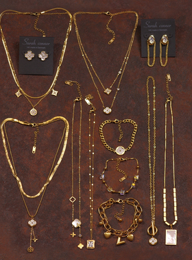 钛钢叠戴淑女项链耳环母贝壳手链