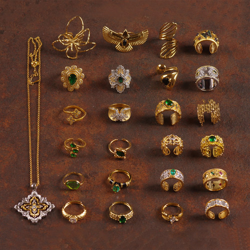 法式宫廷意大利绿色女戒指环