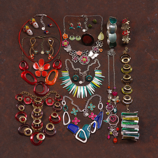 61法国外贸2006-2007产老货孤品IKITA复古女珐琅釉夸张项链圈耳环