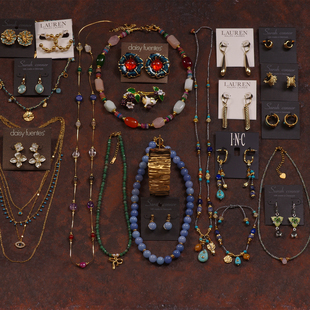 20欧美夸张质感彩撞色串珠复古手工刻面多层石头项链耳环夹钉手链