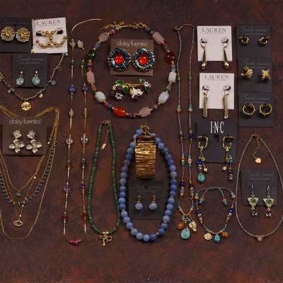 彩撞色串珠复古手工刻面项链耳环