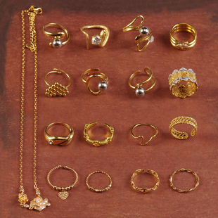 N金属金银撞色钛钢铜镀金几何造型极简约淑女叠戴设计师戒指环女