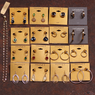 72MONET出口欧美余量巴洛克复古中古着港风玻璃水晶项链耳环夹钉