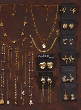 钛钢通勤蝴蝶结葫芦项链女耳环钉