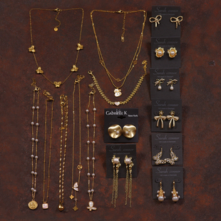 82钛钢日韩葫芦蝴蝶结叠戴简约淑女时尚 度假学生项链耳环夹钉手链