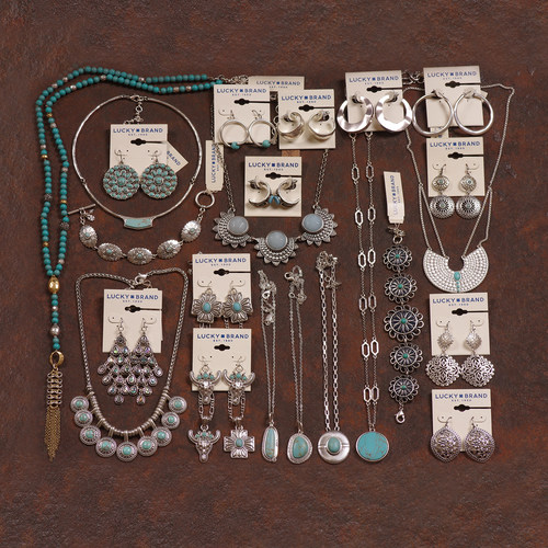 LK蓝绿色复古夸张项链耳环夹钉扣