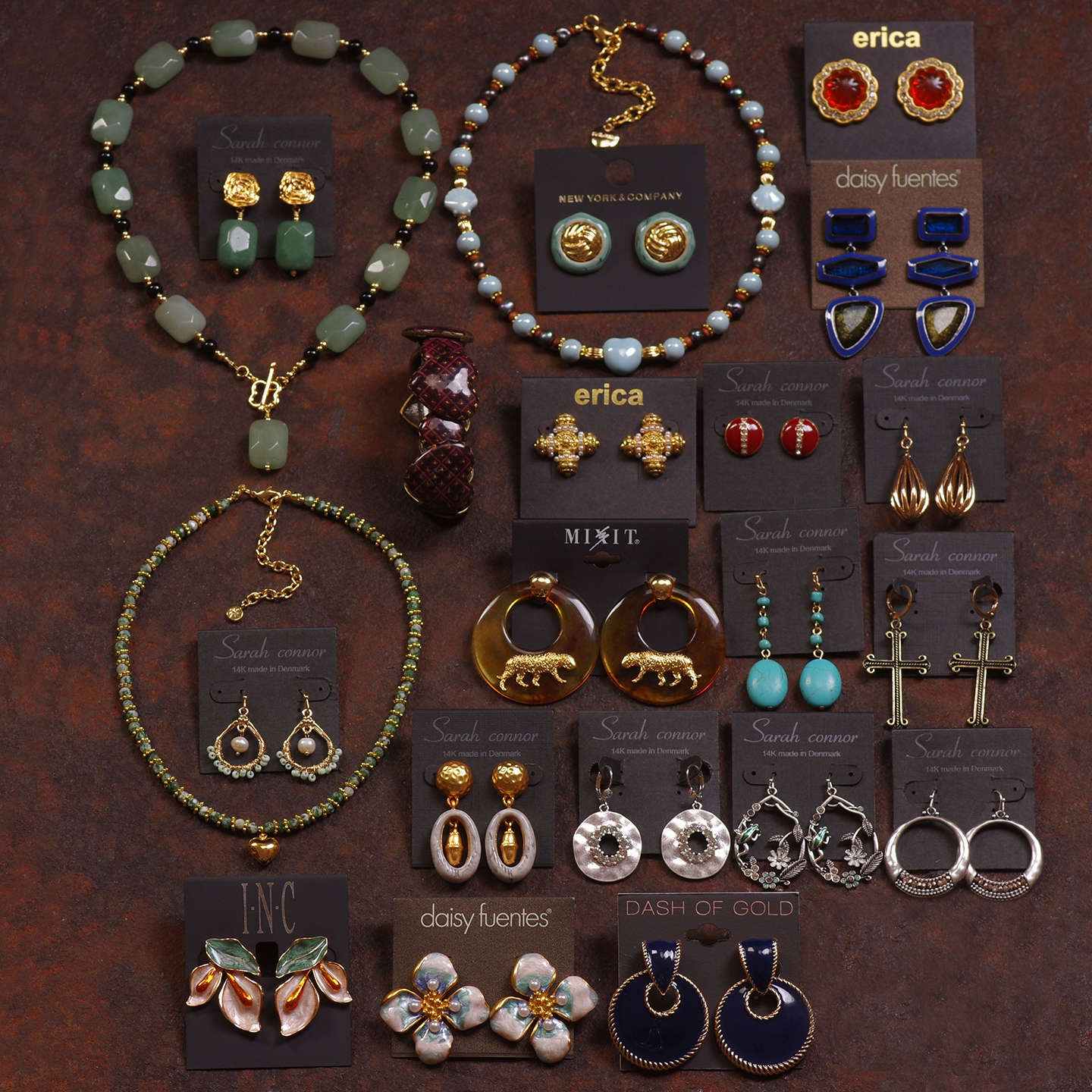 串珠天然石陶瓷复古宫廷项链耳环