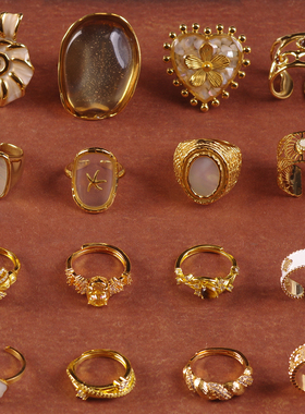 天然母贝壳虎眼石钛钢夸张戒指环