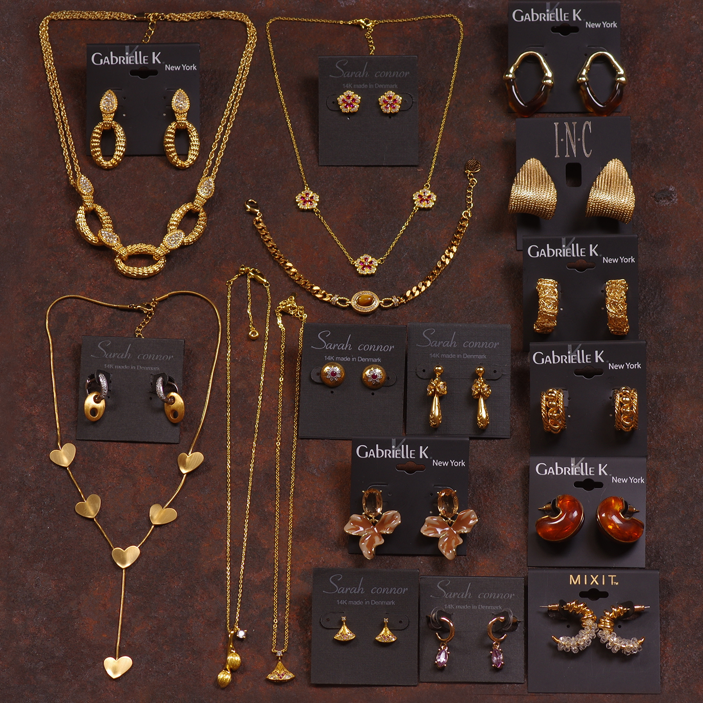 22欧美金色女宫廷玻璃水晶叶子夸张质感项链耳环钉饰手链宫廷复古