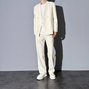 男士 无领西服套装 休闲西装 两件套春季 潮 莱德 简约纯色韩版 搭配