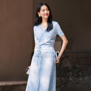 歌蒂诗夏专柜新款 8E22Z1519 简约气质休闲交叉设计感针织短袖