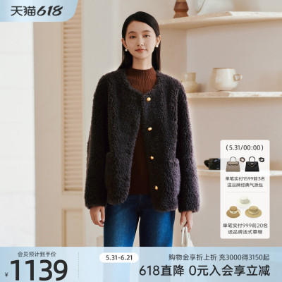 【100%绵羊毛】歌蒂诗冬季专柜新款慵懒气质羊羔毛外套 8E42C0927