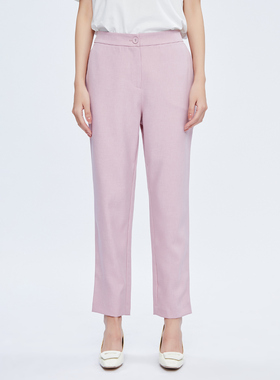 歌蒂诗春季专柜新款简约气质宽松显瘦粉色直筒西装裤女 3C36K9927