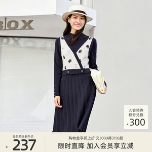 【含绵羊毛】歌蒂诗春专柜款时尚假两件拼接毛织连衣裙 1C41L1689