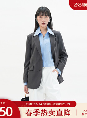 歌蒂诗春季新款气质高级感通勤灰色百搭西装外套 3F11W1706