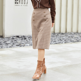 格纹双排扣半身裙 复古优雅经典 1C42Q1207 专柜新款 歌蒂诗冬季